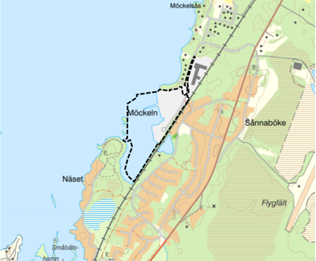 Planområdet för Sånnaböke 1:171 mfl. (Solvikskajen) i svart streckad linje.