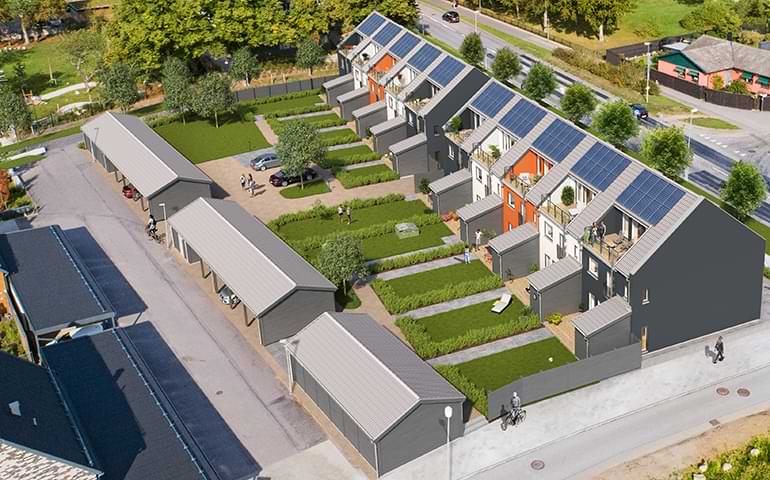 Ett husområde med samma byggnader som Svensk Husproduktion planerar att bygga