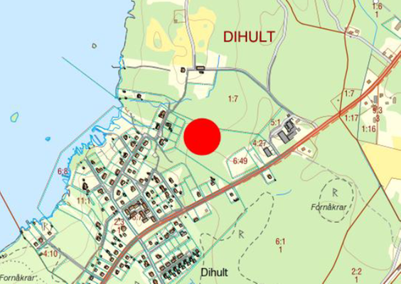 Kartpunkt som visar aktuellt område i Dihult