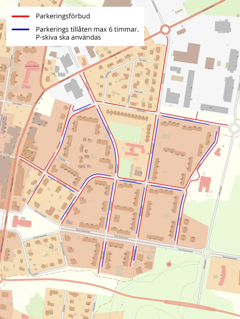 Parkeringskarta för östra Älmhults centrum